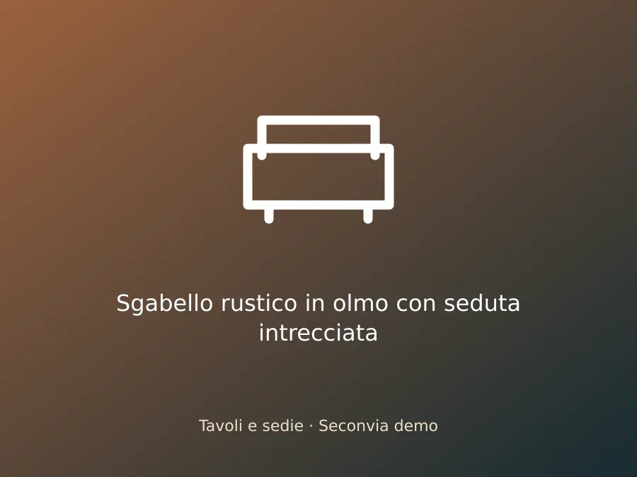 Sgabello rustico in olmo con seduta intrecciata