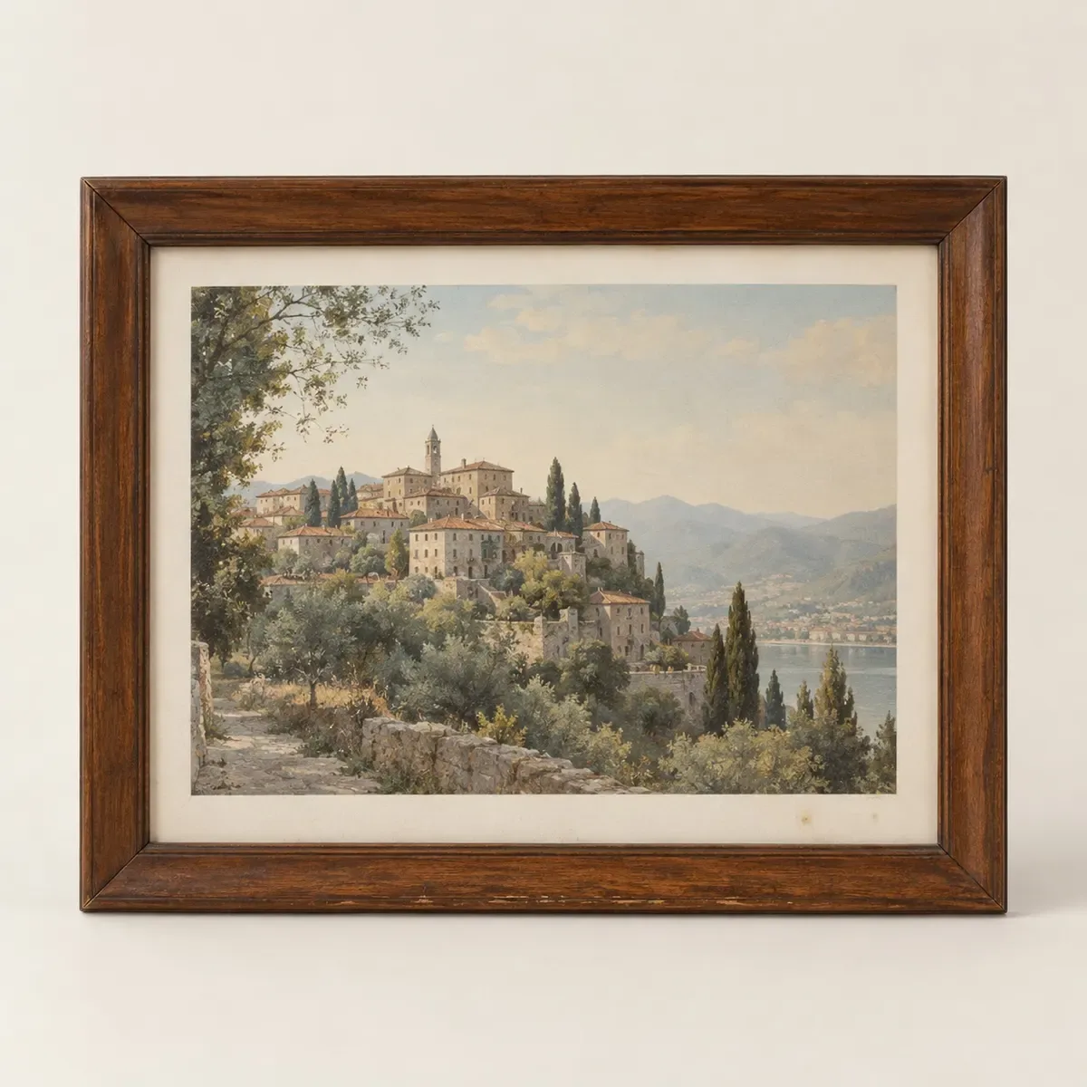 Stampa di paesaggio con cornice in noce