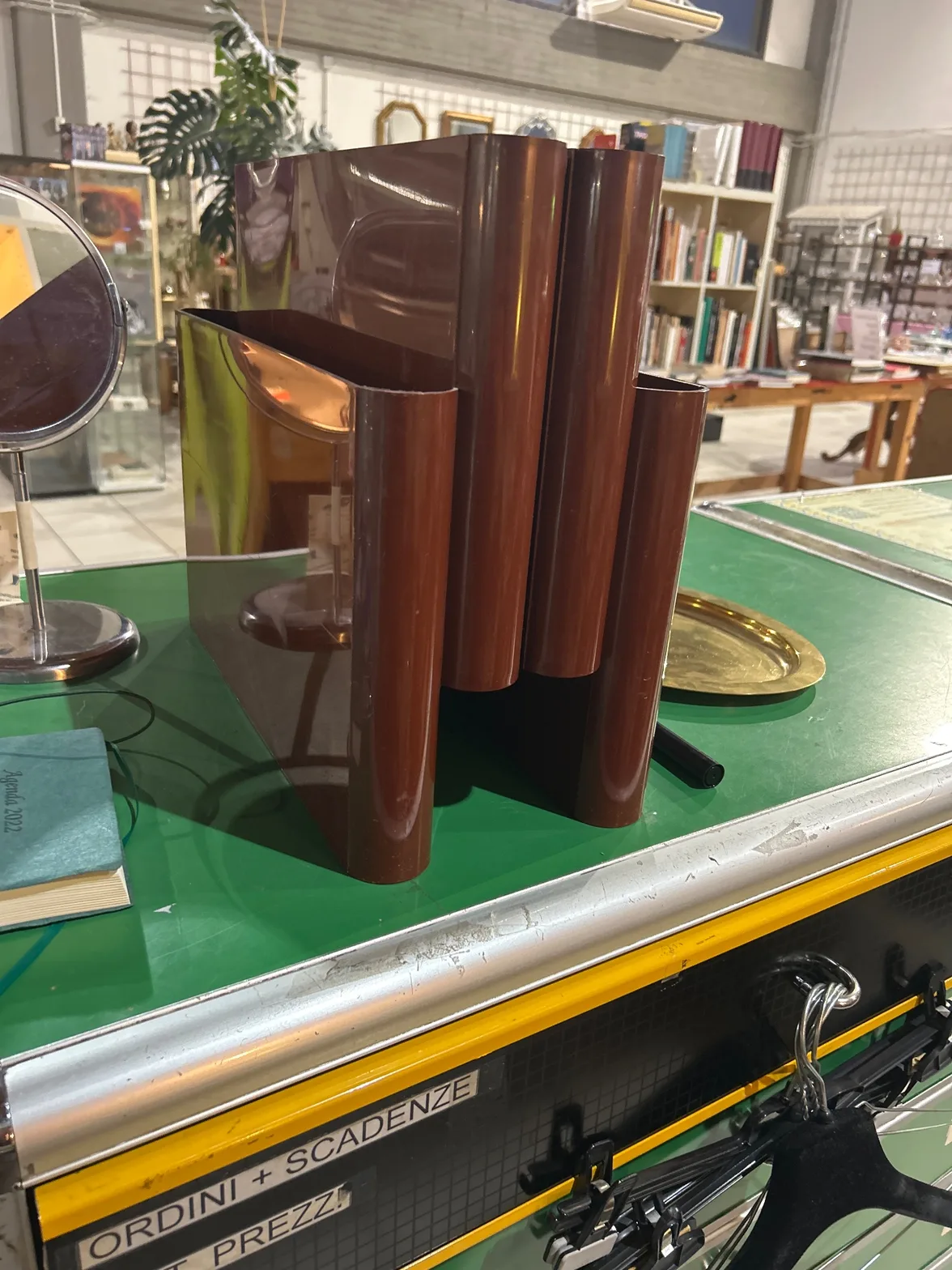 Portariviste vintage anni '70 marrone, stile Kartell Giotto Stoppino